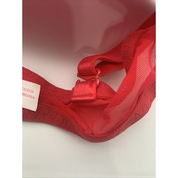 Pink Victorias Secret Date Push Up Bra Red W Lace 36C Padded Convertible Straps - Picture 8 of 8